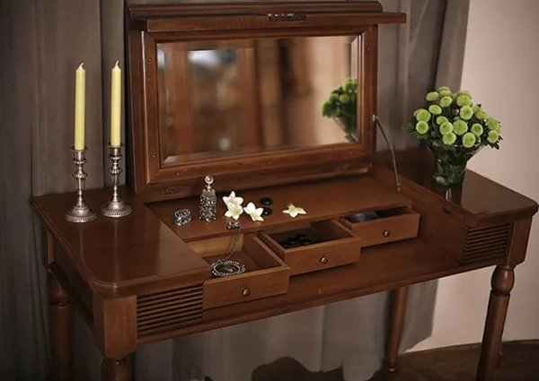Стол туалетный с откидным зеркалом "Бурбон" Орех BJ921M  купить в интернет магазине Мебель из массива. Звоните +7 495 961-63-63 Туалетные столы из массива дерева